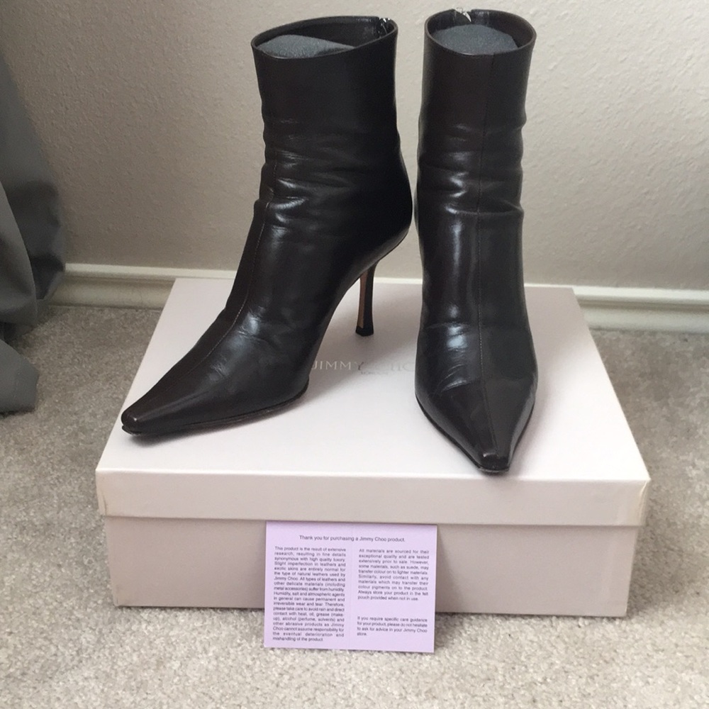 Jimmy Choo dark brown leather ankle boots